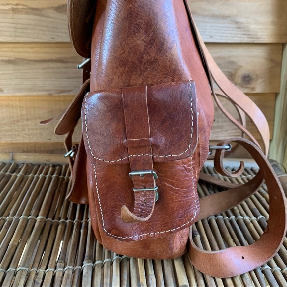 Vintage Hand Crafted Rugged Leather Backpack Book Bag - Picture 2 of 16
